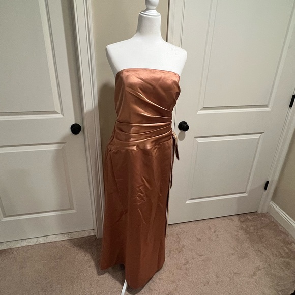 Dessy Gold Butterscotch Evening Bridesmaid’s Prom Dress sz 14 - Picture 6 of 13